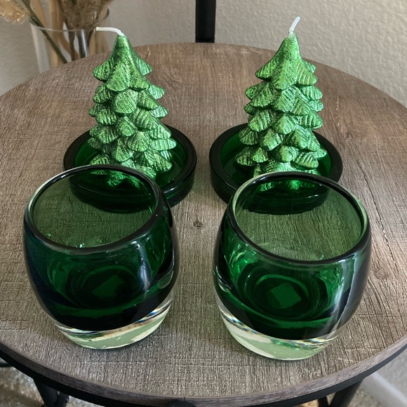 Crate&Barrel Emerald Glass Candle Holders - Picture 5 of 5